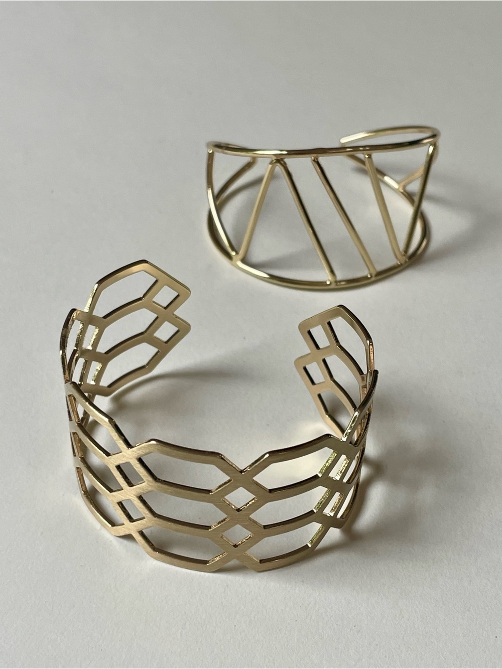 Two Gold Openwork Cuff Bracelets - Women Jewelry